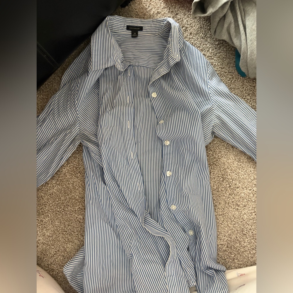 Ann Taylor Blue and White Striped Blouse